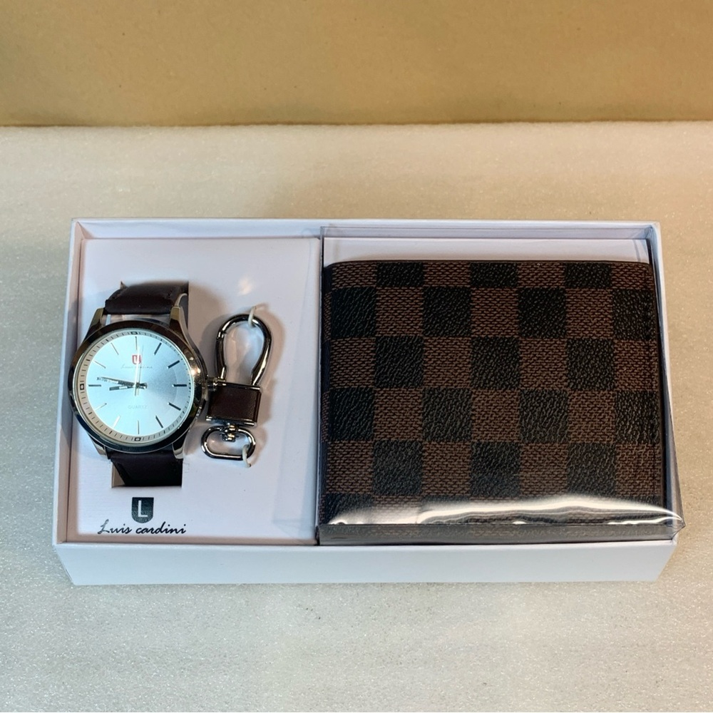 Luis Cardini Stylish Brown Watch and Wallet Set